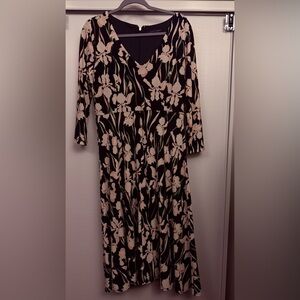 Tommy Hilfiger Black and Cream Floral Long Sleeve Dress
